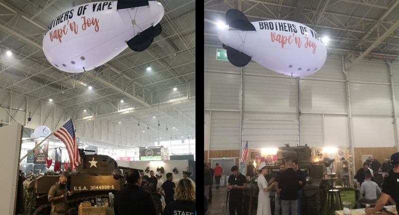 Dirigeable publicitaire interieur au VAPEXPO 2018